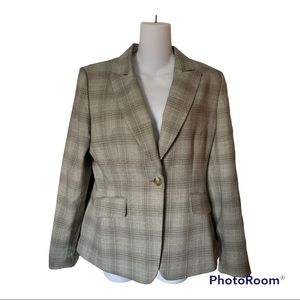 Tahari ASL Jacket Career Suit Jacket Lined Glen Plaid Ivory Birchwood Size 8 NWT